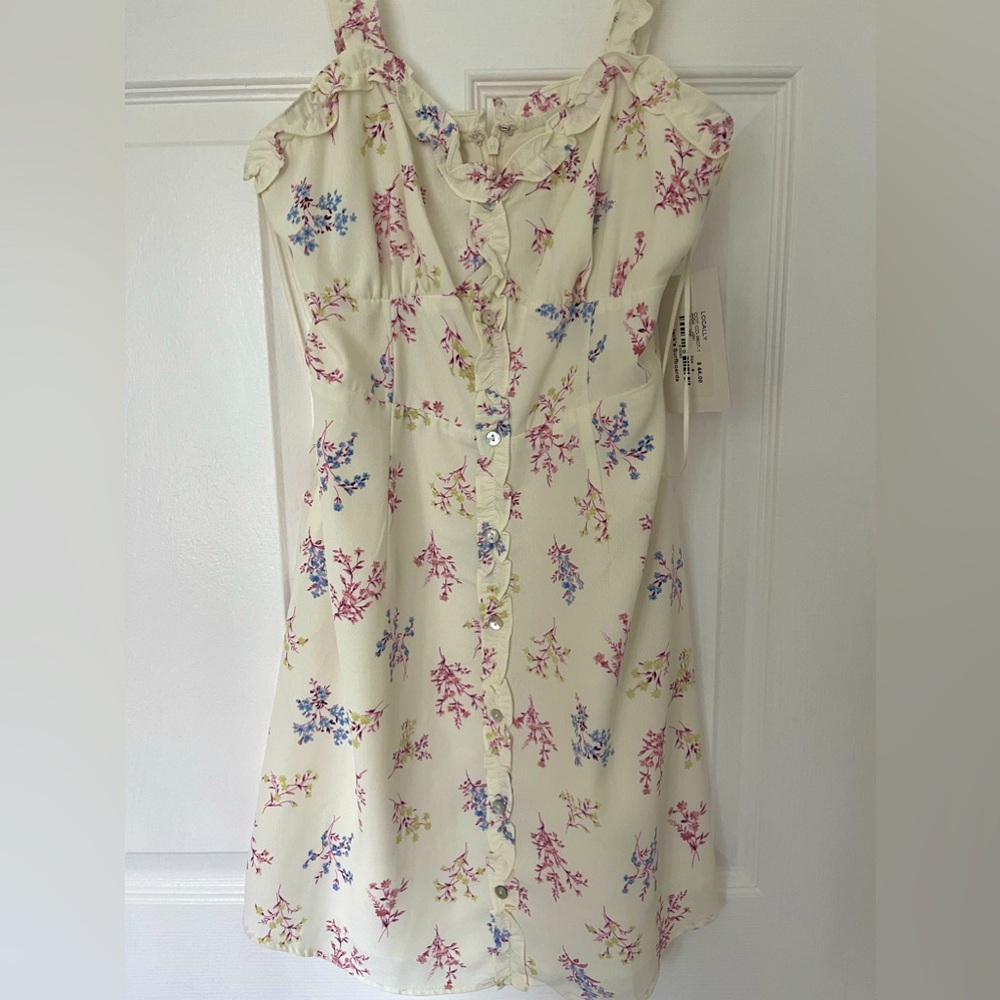 Jacks cream sleeveless dress with pink and blue flowers. Size small. New
